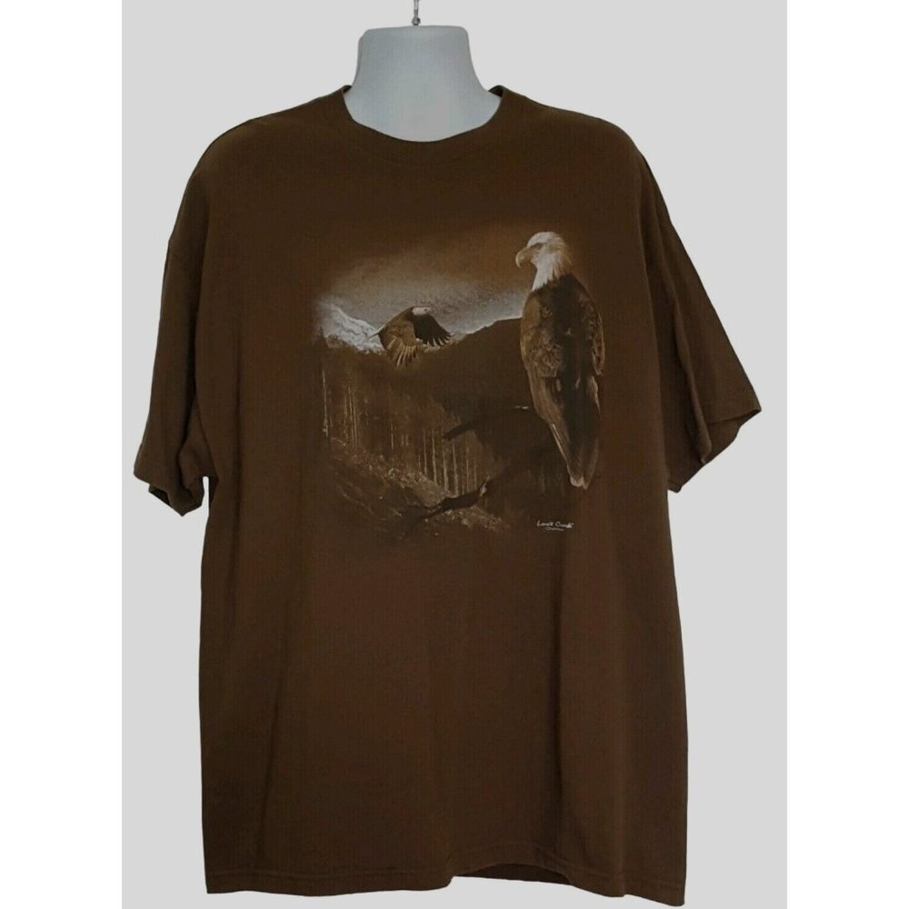 Lost Creek Outfitters Men's Shirt 2XL Eagles Brown Short Sleeve 100% Cotton‎ Vtg